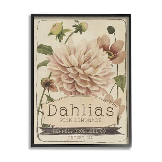 Stupell Industries Pink Lemonade Dahlias Vintage Floral Seed Packet Framed Wall Art